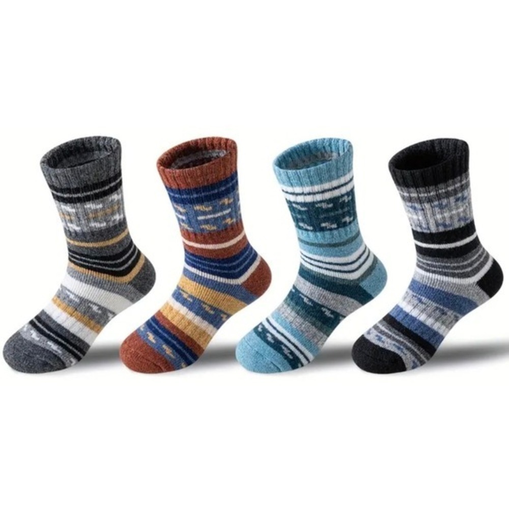 Merino Wool Thermal Thick Warm Cozy Winter Socks 8-12 Boys Retro Striped Soft
